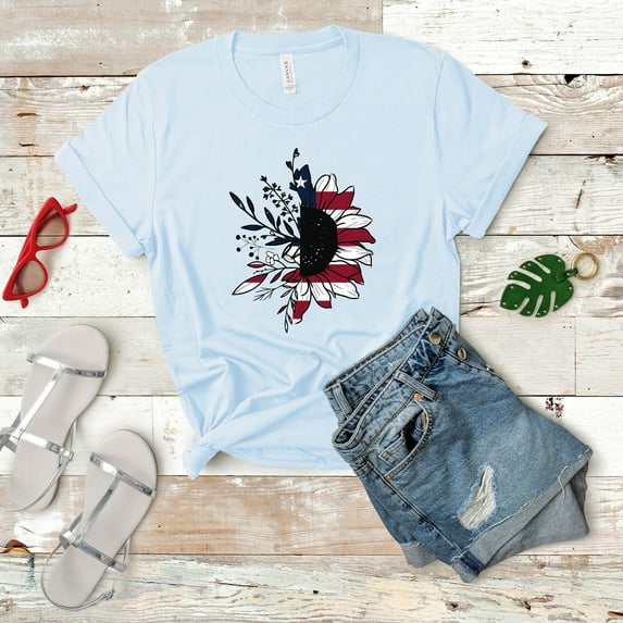 Sunflower 4th July Shirt | 4Th of July Flag Shirt | Freedom Shirt | USA Shirt | Freedom T-shirt | Independence Day | America Sunflower (Colors:Heather Navy; Sizes:2XL;)