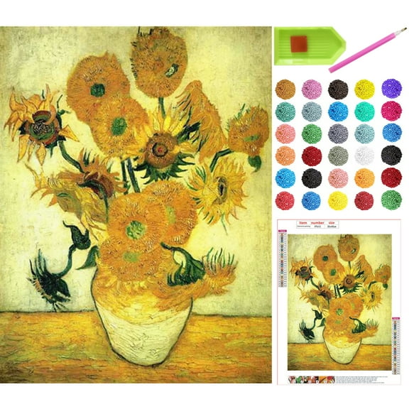 Sunflower 5D Diamond Painting Kits, Full Drill Flowers Plants Diamond Painting DIY Home Wall Decor, Canvas Size 12" X 16"