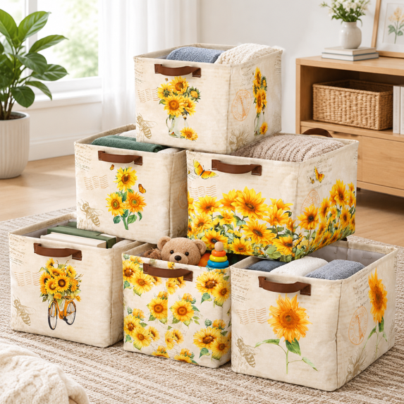 Text Tile Material Sunflower 6 Pack Fabric Storage Baskets 15 L X 9.8 W X 10.2 H - Walmart.com