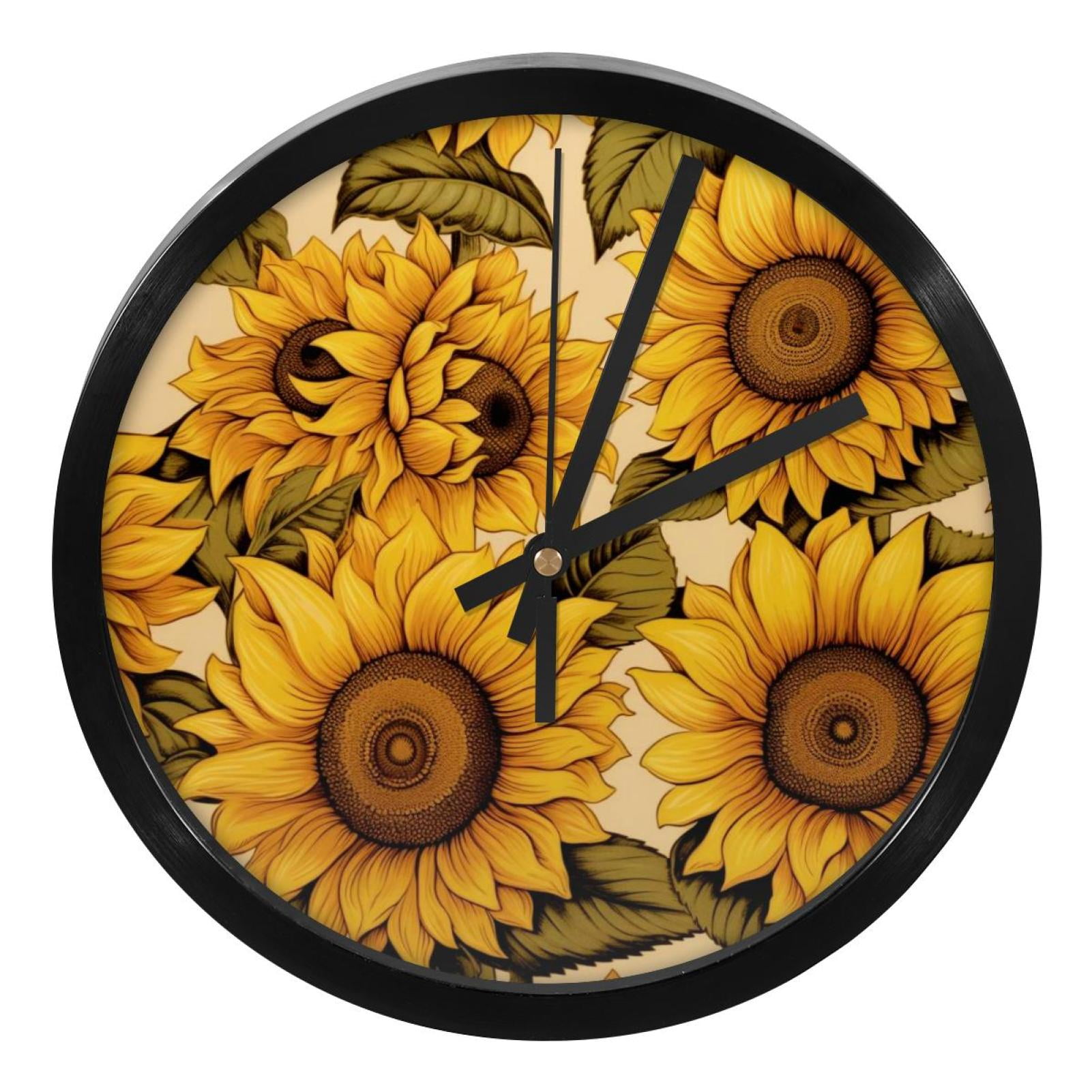 Sunflower 9.8 Inch Round Digital Wall Clock Silent Non-Ticking Battery ...