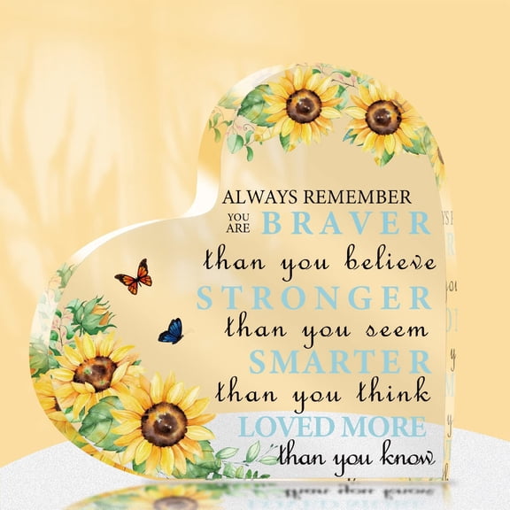 Sunflower Acrylic Office Decor - Medium Rustic Yellow Square Decorative Sign - Inspirational Quote - Tabletop - 5.9 x 5.9 inches