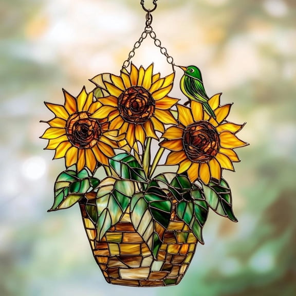 Sunflower Acrylic Suncatcher, Handmade Window Decor, Sunflower Window Art, Daisy Flower Panel Gift for Home and Kitchen