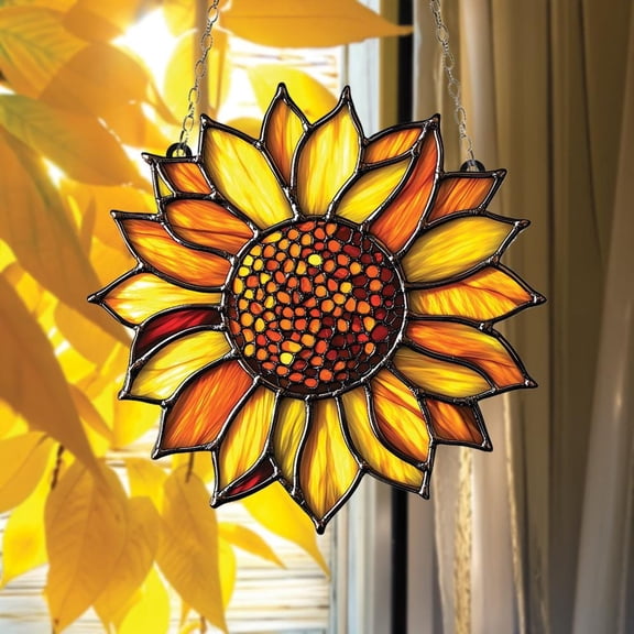 Sunflower Acrylic Suncatcher, Sunflower Faux Stained Acrylic Window Hanging, Floral Garden Decor, Gift for Mom and Teacher