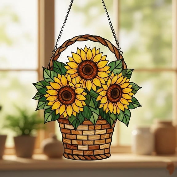Sunflower Acrylic Suncatcher Yellow Floral Farmhouse Window Hanging Summer Home Decor Gift