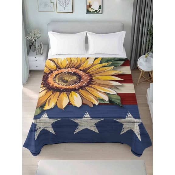 Sunflower America Flag King Size Flat Sheet, Wrinkleproof & Fadeproof Cooling Flat Bed Sheet Only, Farmhouse Retro US Flag Breathable Soft Bedding Top Sheets 105 x 98 Inches