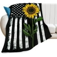 thumbnail image 1 of Sunflower and American Flag Throw Blanket Gifts for Women Flannel Fleece Fuzzy Blankets Soft Warm Cozy for Bed Couch Sofa Living Room Decor for Kids 50"x40", 1 of 6