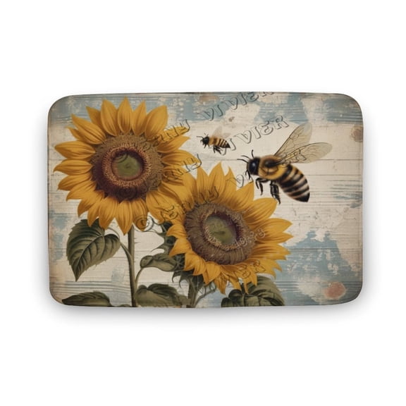 Sunflower And Bee Bath Mat,Plush Bathroom Decor Mat with Non Slip Backing,Soft Machine Washable Bathroom Mat,Bath Mats for Bathroom Decor for Sink Tub Door Mat 20"x32"
