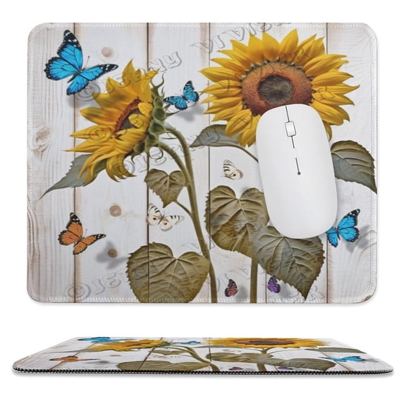 Sunflower And Blue Butterfly Mouse Pad - Studio Series, Computer Mouse Mat with Anti-slip Rubber Base, Easy Gliding, Portable 10"x12"