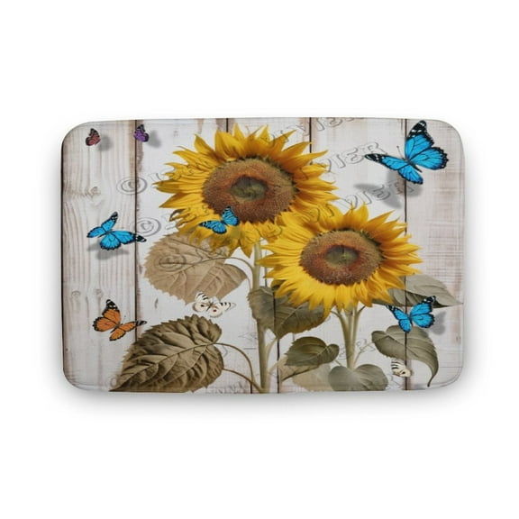 Sunflower And Blue Butterfly Rustic Farmhouse Bath Mat,Bath Rug for Bathroom,Bath Mat Soft Non Slip Bath Rugs 20"x32"