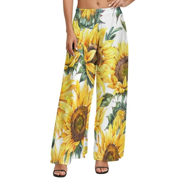 Sunflower And Leaf Pants Female Floral Design Harajuku Trousers High Waist Casual Wide Pants Gift Idea