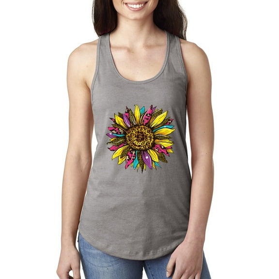 Sunflower Animal Print Fashion Ladies Racerback Tank Top, Heather Grey, X-Large
