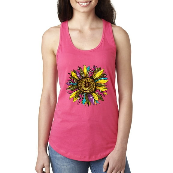 Sunflower Animal Print Fashion Ladies Racerback Tank Top, Hot Pink, Large