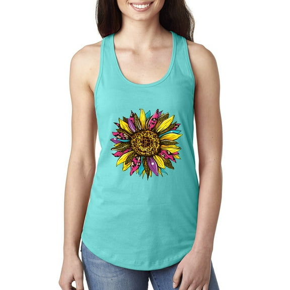 Sunflower Animal Print Fashion Ladies Racerback Tank Top, Tahiti Blue, Large