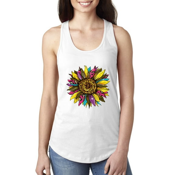 Sunflower Animal Print Fashion Ladies Racerback Tank Top, White, Small