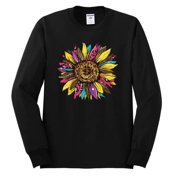Sunflower Animal Print Fashion Mens Long Sleeve Shirt, Black, Large
