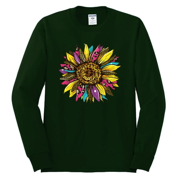 Sunflower Animal Print Fashion Mens Long Sleeve Shirt, Forest Green, Large