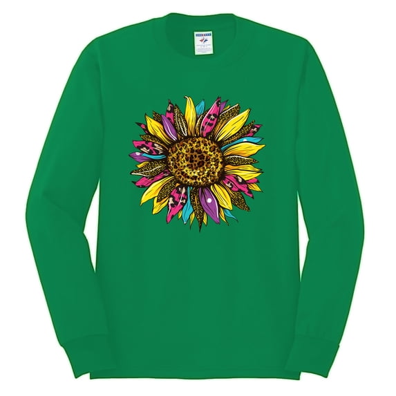 Sunflower Animal Print Fashion Mens Long Sleeve Shirt, Kelly, X-Large