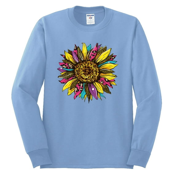 Sunflower Animal Print Fashion Mens Long Sleeve Shirt, Light Blue, X-Large