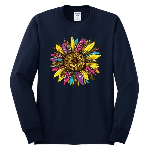 Sunflower Animal Print Fashion Mens Long Sleeve Shirt, Navy, 3X-Large