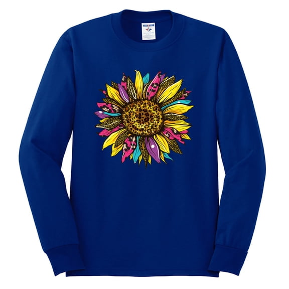 Sunflower Animal Print Fashion Mens Long Sleeve Shirt, Royal, Large