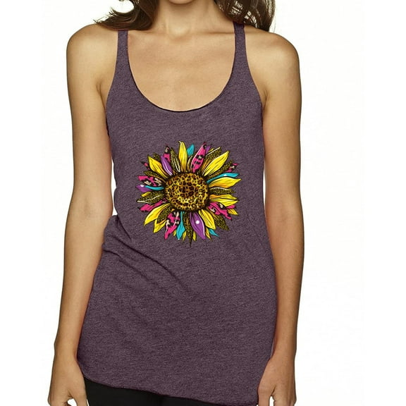 Sunflower Animal Print Fashion Tri-Blend Racerback Tank Top, Purple Vintage, Medium