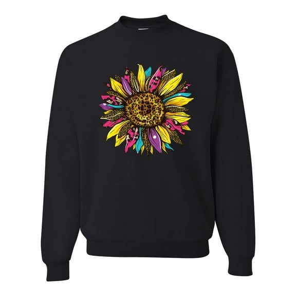 Sunflower Animal Print Fashion Unisex Crewneck Graphic Sweatshirt, Black, XX-Large