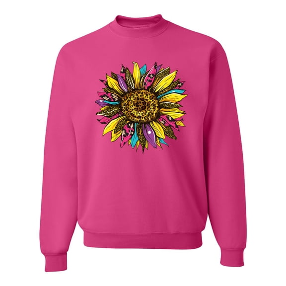 Sunflower Animal Print Fashion Unisex Crewneck Graphic Sweatshirt, Fuschia, X-Large