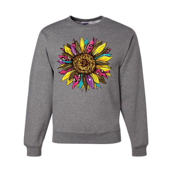 Sunflower Animal Print Fashion Unisex Crewneck Graphic Sweatshirt, Heather Grey, 3X-Large