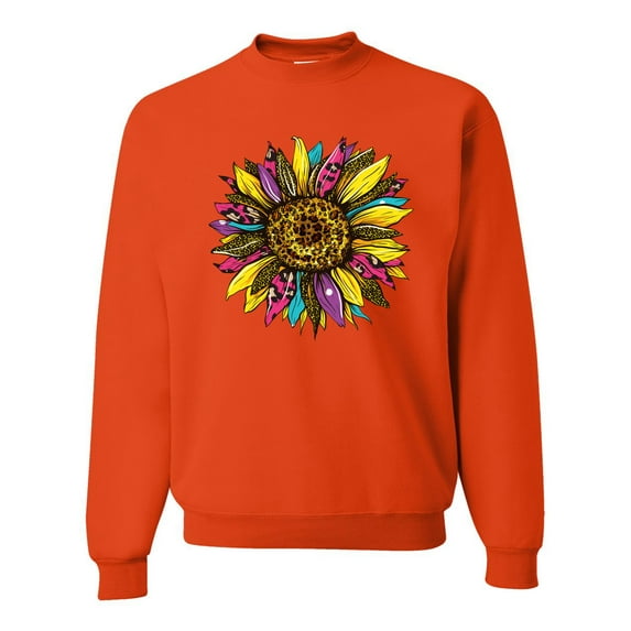 Sunflower Animal Print Fashion Unisex Crewneck Graphic Sweatshirt, Orange, Small