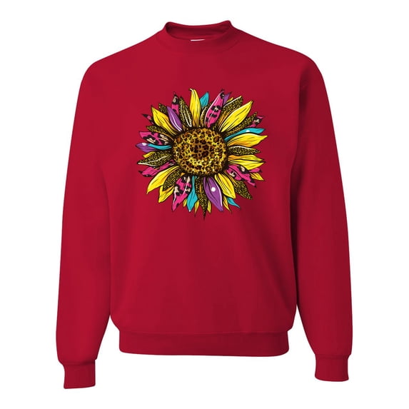 Sunflower Animal Print Fashion Unisex Crewneck Graphic Sweatshirt, Red, 5X-Large