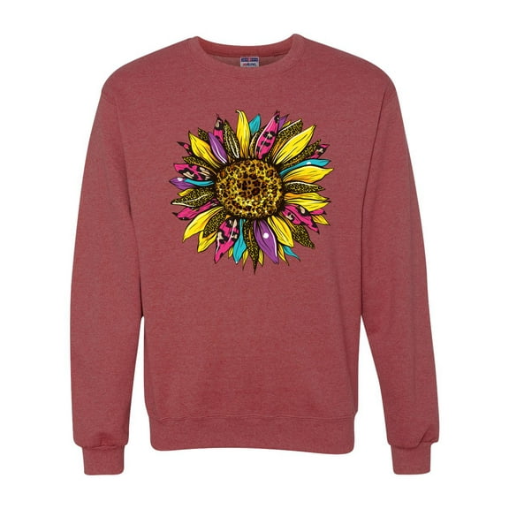Sunflower Animal Print Fashion Unisex Crewneck Graphic Sweatshirt, Vintage Heather Red, XX-Large