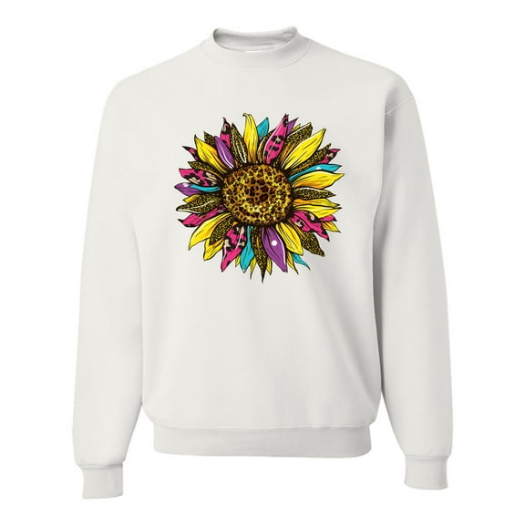 Sunflower Animal Print Fashion Unisex Crewneck Graphic Sweatshirt, White, Small