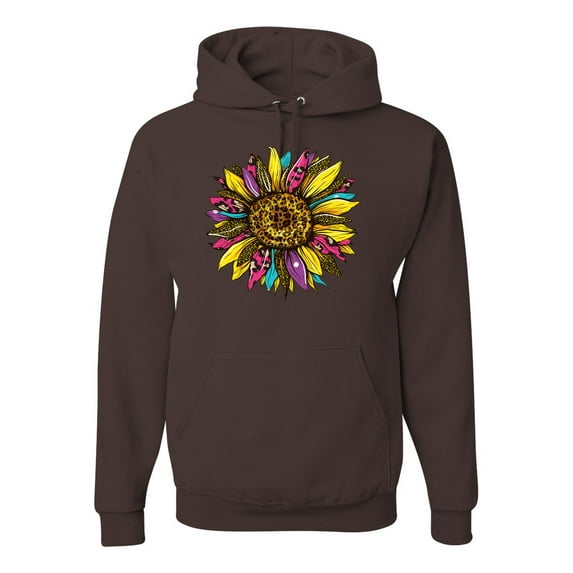 Sunflower Animal Print Fashion Unisex Graphic Hoodie Sweatshirt, Brown, XX-Large