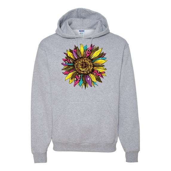 Sunflower Animal Print Fashion Unisex Graphic Hoodie Sweatshirt, Heather Grey, Medium