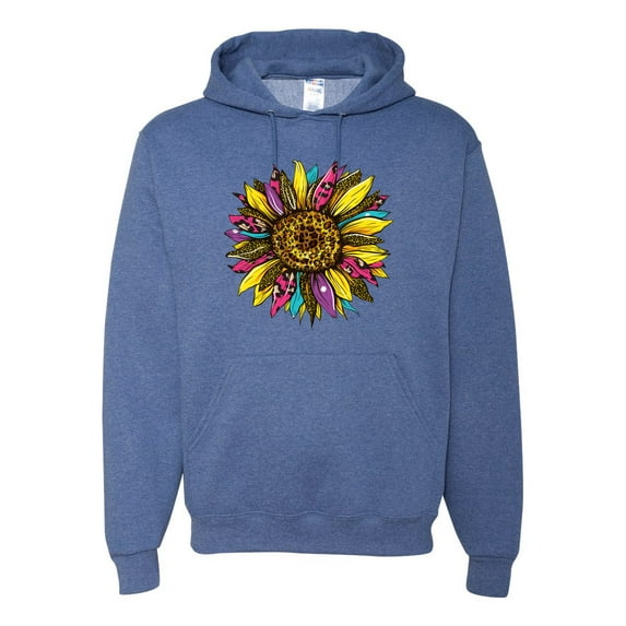 Sunflower Animal Print Fashion Unisex Graphic Hoodie Sweatshirt, Vintage Heather Blue, Large