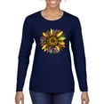 thumbnail image 1 of Sunflower Animal Print Fashion Womens Graphic Long Sleeve T-Shirt, Navy, X-Large, 1 of 5