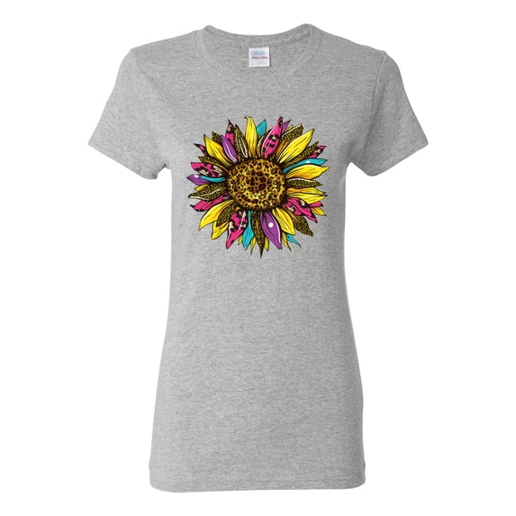 Sunflower Animal Print Fashion Womens Graphic T-Shirt, Heather Grey, Medium