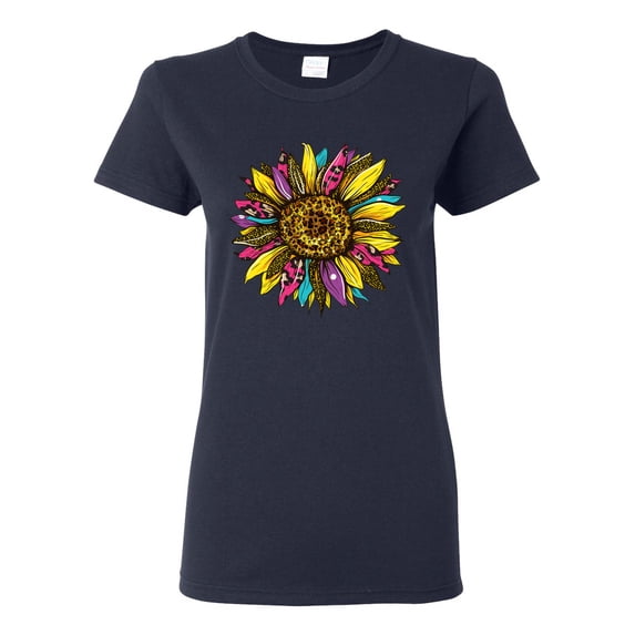 Sunflower Animal Print Fashion Womens Graphic T-Shirt, Navy, Large