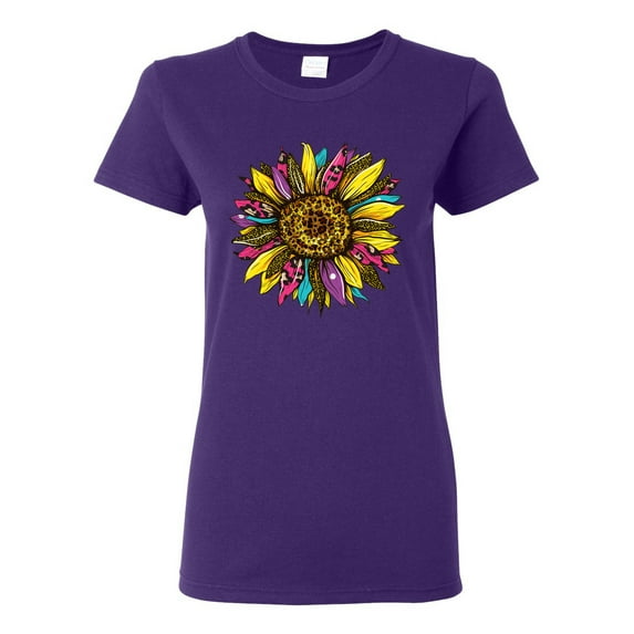 Sunflower Animal Print Fashion Womens Graphic T-Shirt, Purple, Medium