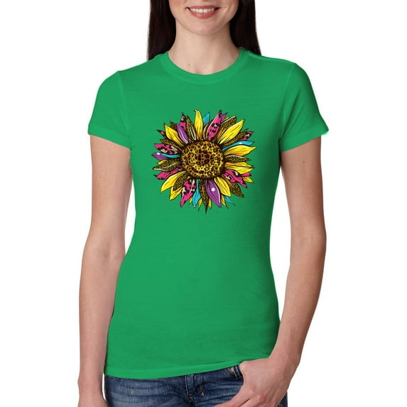 Sunflower Animal Print Fashion Womens Slim Fit Junior Tee, Kelly, Small