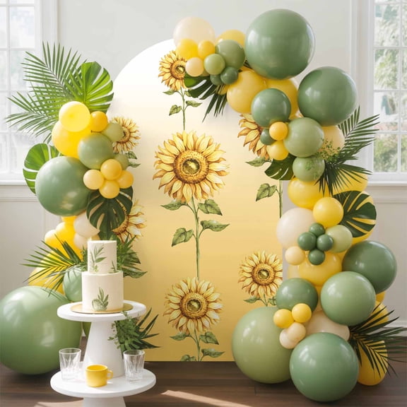 Sunflower Arch Backdrop Cover, 6FT, Summer Flower Yellow Plant Gradient Background Spandex Arch Covers Double-Sided Backdrop for Wedding Birthday Party Photo Background Decoration