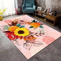 Sunflower Area Rug,Yellow Floral And Botanical Print Non-Slip Carpet,Runner Rugs Bohemian Living Room Doormat Suitable For Kitchen Bedroom Farmhouse Decor-4x8ft