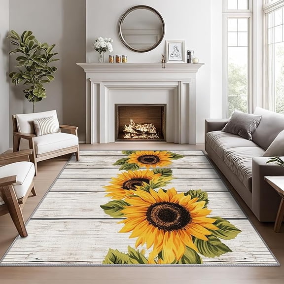Sunflower Area Rugs for Kitchen, Rustic Sunflower Rug, Yellow Sunflowers Rug for Living Room, Vintage Farmhouse Washable Bedroom Carpet, Yellow Floral Home Decor & Gifts 3 x 4ft