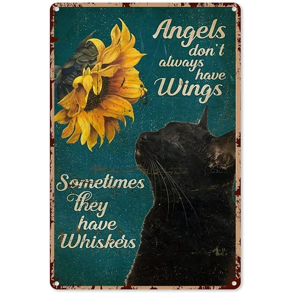 Sunflower Art Decor Large Black Cat Sunflower Vintage Metal Sign Decor Tin Aluminum Sign Wall Art Metal Poster for Garden Home Party Bathroom Kitchen 12x8 inch