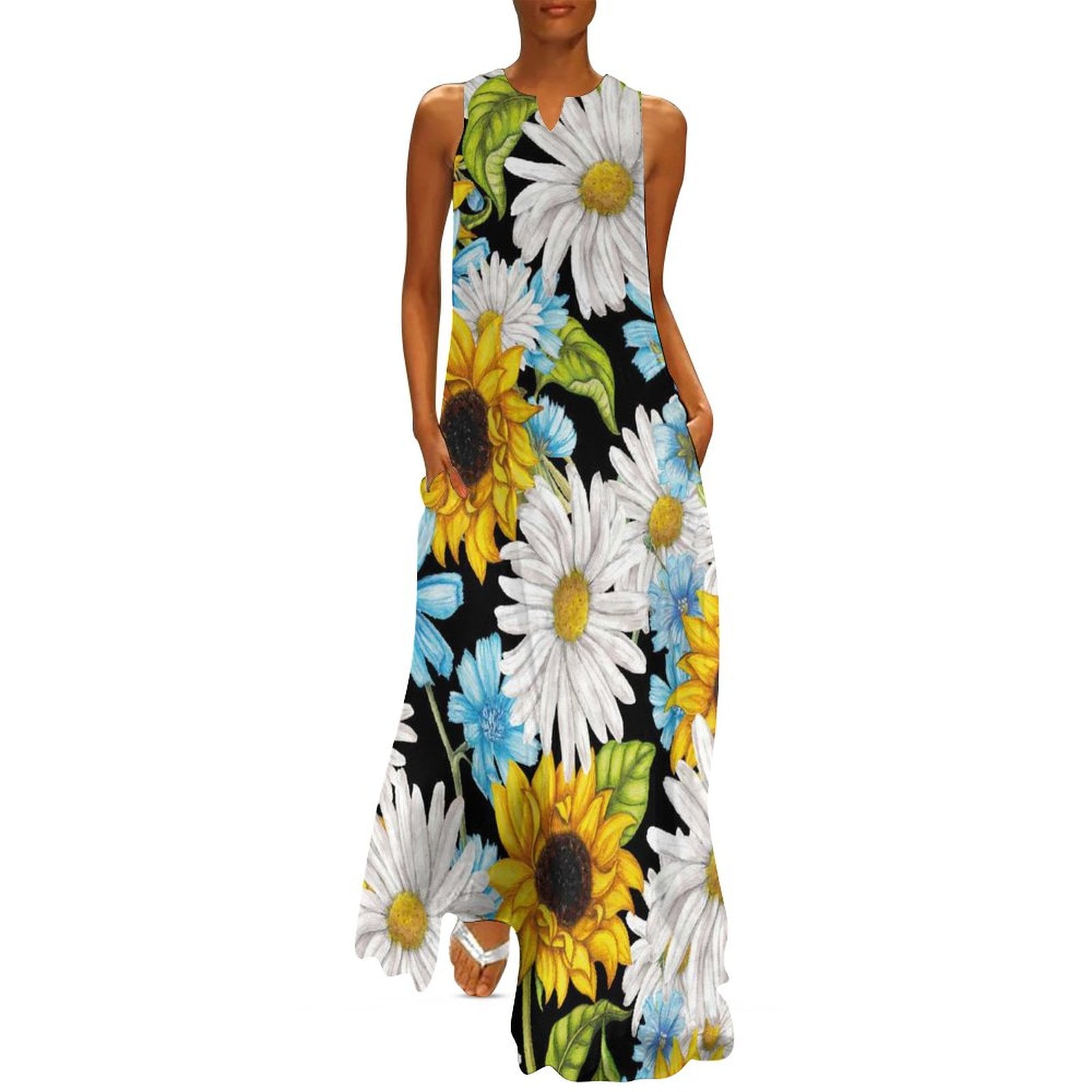 Sunflower Art Dress Sunflowers Blooming Beach Maxi Dress V