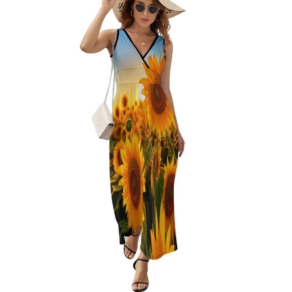 Sunflower Art Sleeveless Dress Women's Summer Suit Dresses for Women 2025 Luxury Party Dress
