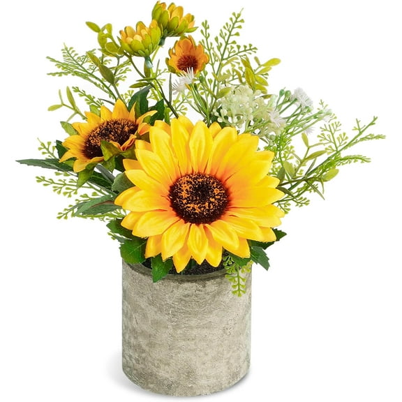 Sunflower Artificial Flowers in Pot , Fake Sunflower Plant Decor for Home, Kitchen, Bathroom, Office Desk Table Centerpiece Decorations