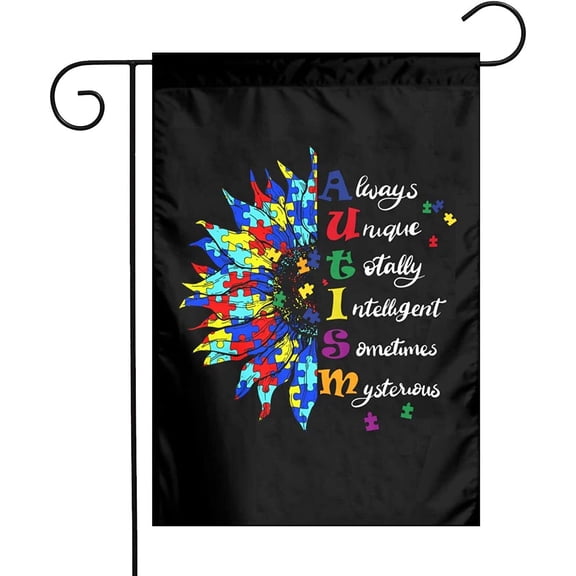 Sunflower Autism Awareness Garden Flag Autism Awareness Garden Flag Vertical Double Sided, Puzzle Piece Inspirational Support Yard Outdoor Decoration 12 x 18 Inch