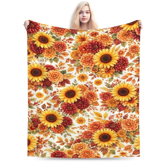 Sunflower Autumn Floral Blanket Fall Harvest Throw Blanket Thanksgiving Decor Soft Cozy Blanket for Couch Bed Home Gift 50x40