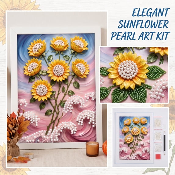Sunflower Autumn Pearl Bead DIY Painting Set, Complete Handmade Canvas Art Kit for Beginner Seasonal Wall Decor, 47 x 67 IN